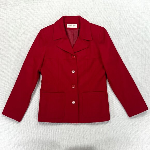 Vintage Sandro Red Wool Blazer Classic Button Front Notched Lapel Size 8 - Picture 1 of 11